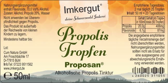 Propolis Tropfen Etikett von vorne 